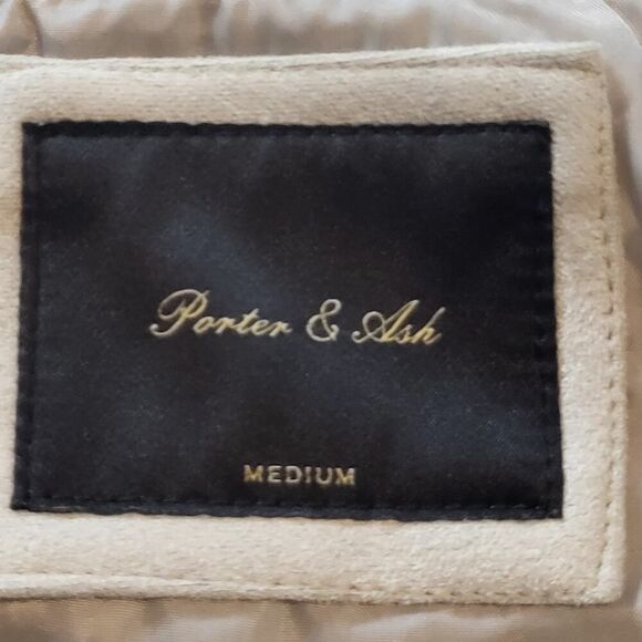 Porter & Ash Medium Faux Suede Bomber Jacket Full Zip Pastel Gray / Off-White - Picture 2 of 16
